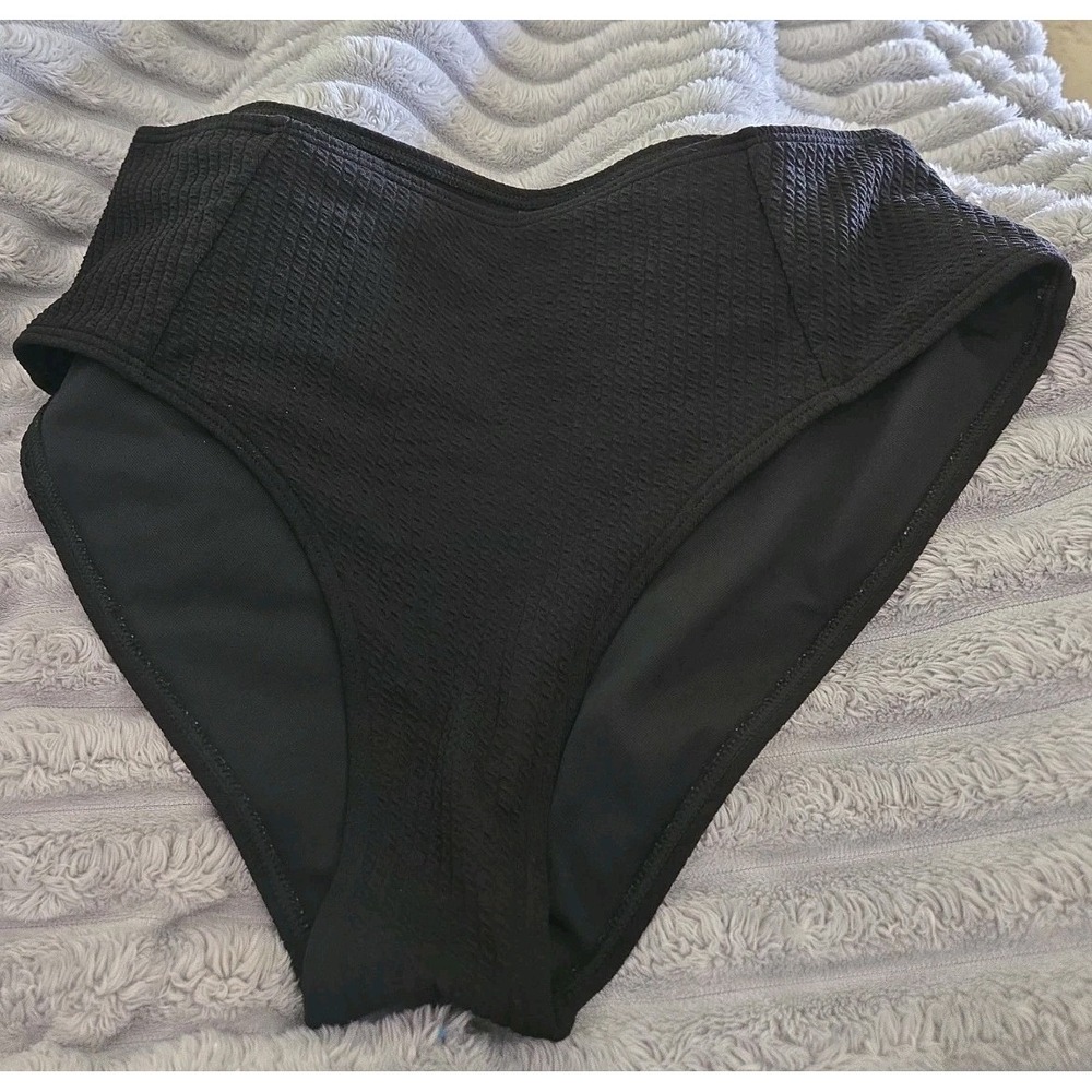 Black Textured Ribbed Stretchy Lined Swimwear Bottom Womens Size 2XL